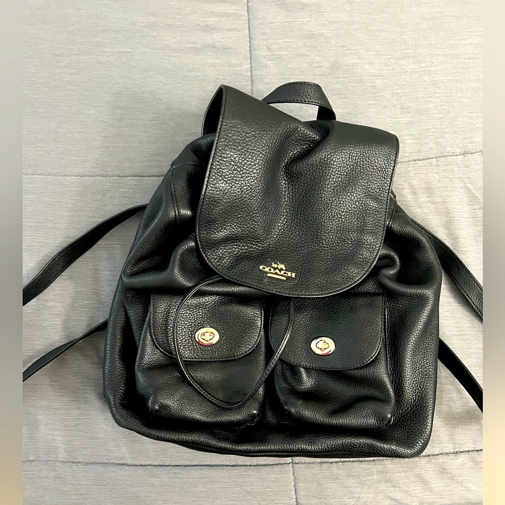 Coach pebbled leather, gold tone hardware backpack